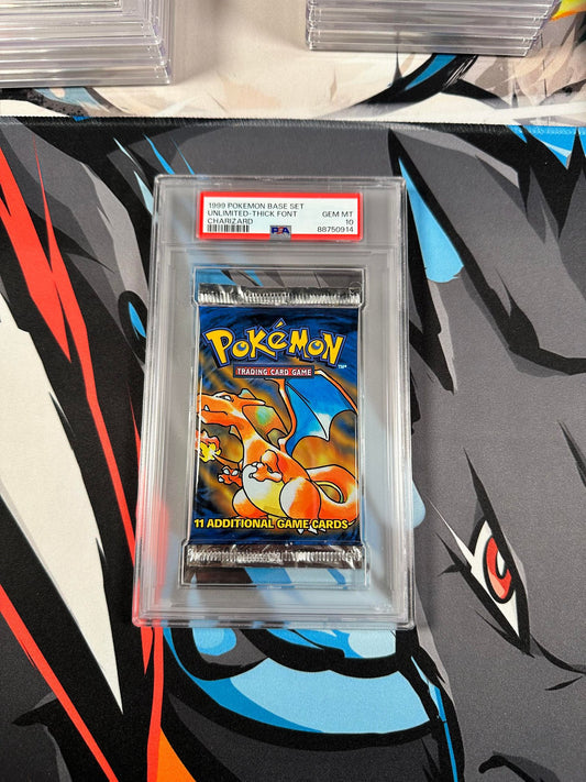 PSA 10 - 1999 Base Set Unlimited - Thick Font - Charizard Booster Pack - Cert #88750914