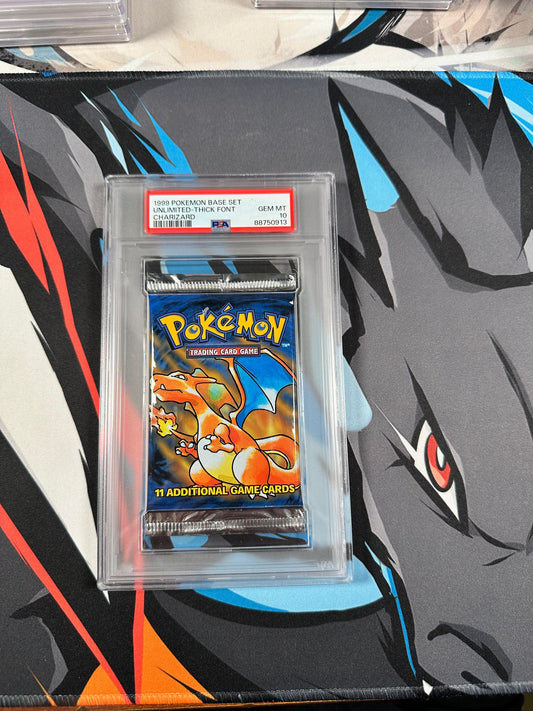 PSA 10 - 1999 Base Set Unlimited - Thick Font - Charizard Booster Pack - Cert #88750913