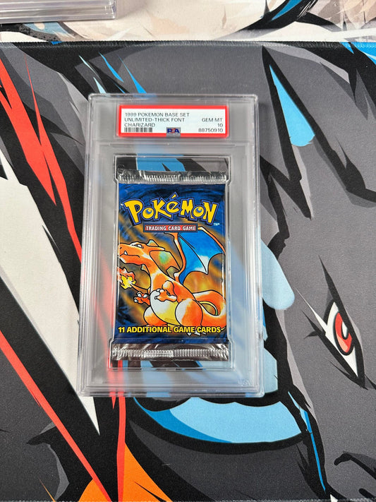 PSA 10 - 1999 Base Set Unlimited - Thick Font - Charizard Booster Pack - Cert #88750910