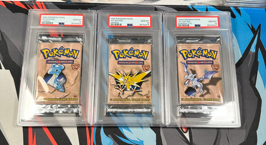 PSA 10 - 1999 1st Edition Fossil - Non-Sequential Art Set - Aerodactyl, Zapdos, Lapras - Booster Packs (Copy)